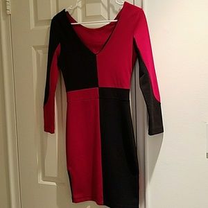 Geometric Pattern Red/Black Mini Dress